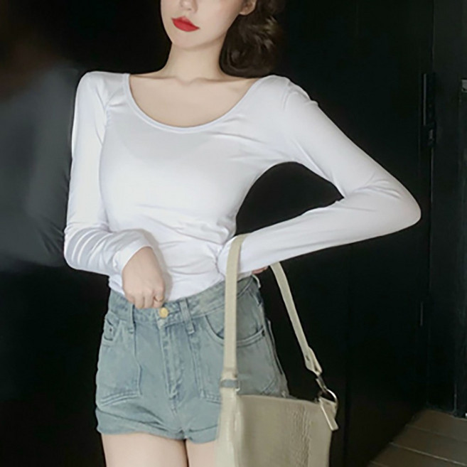 에르모소 유넥 백리스 등트임 긴팔 티셔츠 사계절 여성긴팔티 꾸안꾸 H-C032S