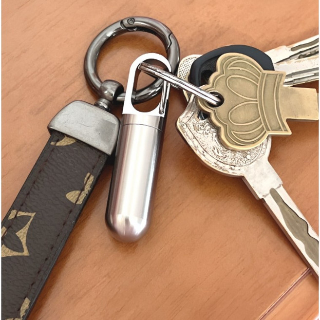 알약 보관 스텐 키링 방수 방진 보관통 카라비너, 1개, 스텐실버