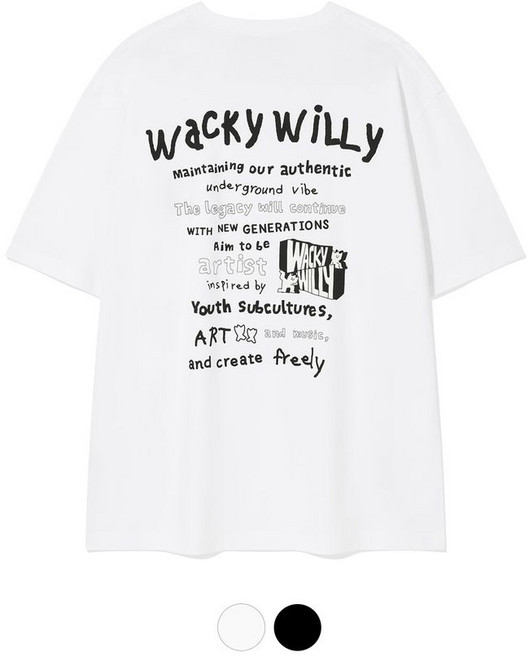 와키윌리 WACKY WILLY 타이포 아트웍 포인트 반팔 티셔츠 (2 colors) WA2503ST15 104960