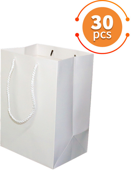 두껍고 질긴 고급 종이쇼핑백 선물용 종이가방 무지 종이백 도시락 포장 쇼핑백 답례품 케이크 가방 30매, 화이트
