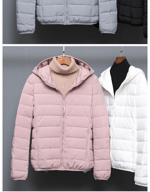 女 無縫一體面料 超輕量連帽羽絨外套