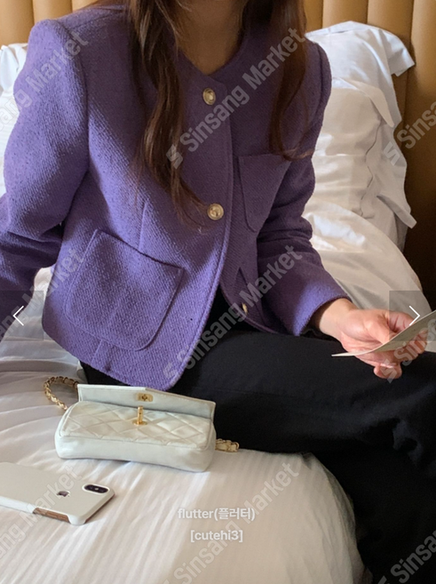 국산 고퀄리티 플러터 이너프 퍼플 트위드 자켓 가을 하객룩 오피스룩 데이트룩 베리띵
