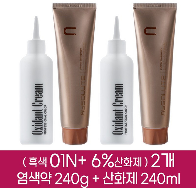 에비뉴 쉬에뜨 앱솔루트 헤어 컬러링 염색약 크림 01N 2개분 ( 1제 240g + 2제 6%산화제 240ml ), 흑색 01N, 2개