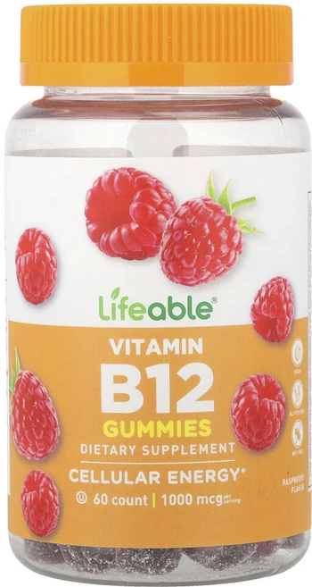 아이허브 비타민B12 구미젤리 천연 라즈베리 1000mg 구미젤리 60개(구미젤리 1개당 500mg), LFB73062, 1개 - 쿠팡