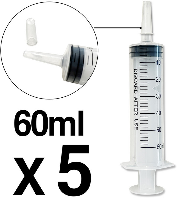 반려동물 피딩용 주사기 (캡 포함), 5개, 투명, 60ml