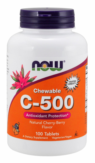 NOW Foods 維他命C-500口嚼錠 櫻桃風味, 100顆, 1罐