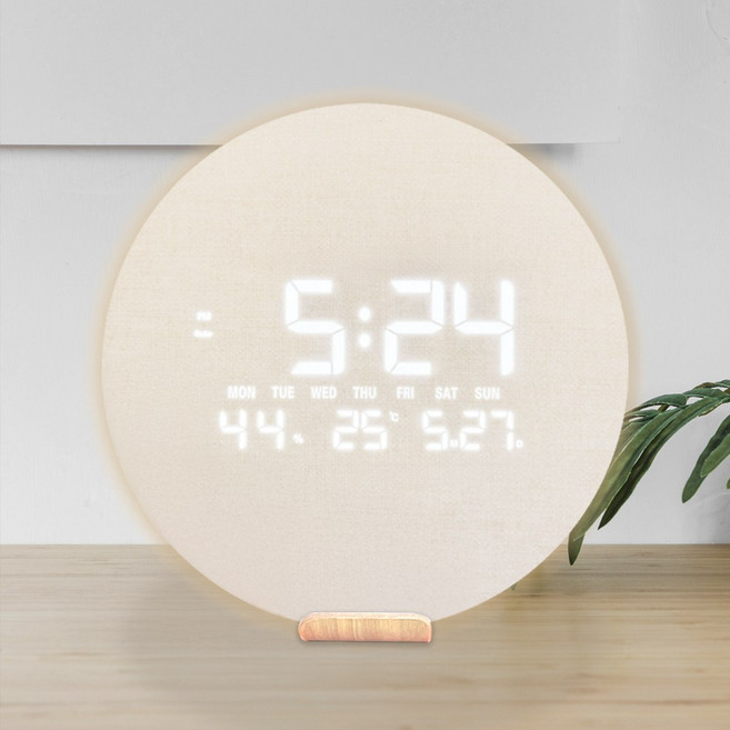 아이디언스팜 백라이트 무드등 온습도 LED 벽시계 30cm, 아이보리체크