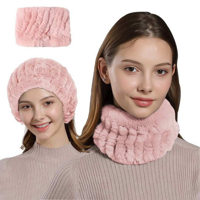 부드러운 렉스 토끼털 넥워머 헤어밴드 리얼퍼 겨울넥워머 털밴드 퍼워머, 연핑크