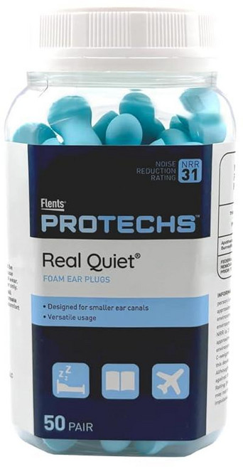 Flents Protechs 작은 외이도용 리얼 콰이어트 폼 이어 플러그 수면 직장 여행 및 시끄러운 소음을 위한 부드럽고 편안한 청력 보호 NRR 31 쉬운 사용, 50 pair (Pack of 1), Blue, 1