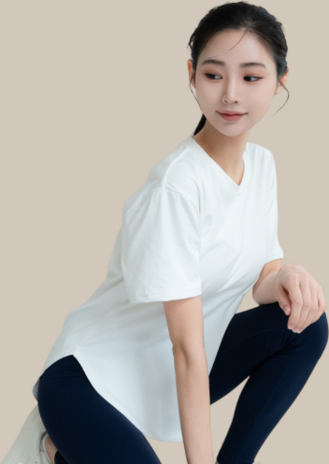 루나인 찰랑 슬림핏 반팔티 롱 힙커버 스판 필라테스 반팔티