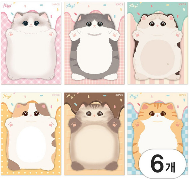 리미시아 통통 고양이 점착 메모지 6종 셋트