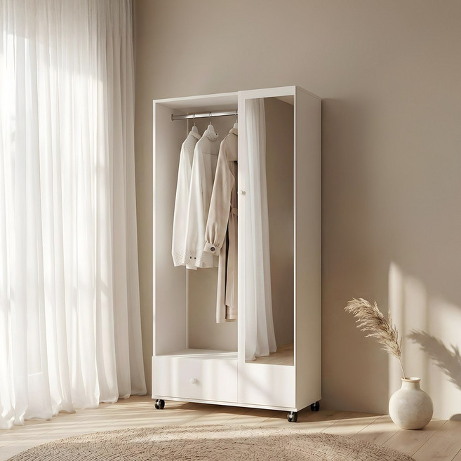 라자가구 엠마 시스템 모듈 옷장 거울 행거 800, 고정형, 오크