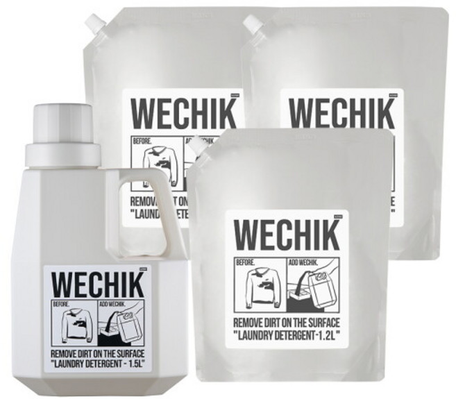 [위칙] 파워 효소 액체 세탁세제 1.5L + 파워 효소 액체 세탁세제 리필 1.2L 3개, 1세트, 5.1L