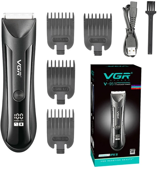남성과 여성을 위한 VGR 사타구니 바디 음모 트리머 전기 수염 깎기 볼 면도기 Groomer 충전식 세라믹 블레, 01 V-951 Black With box