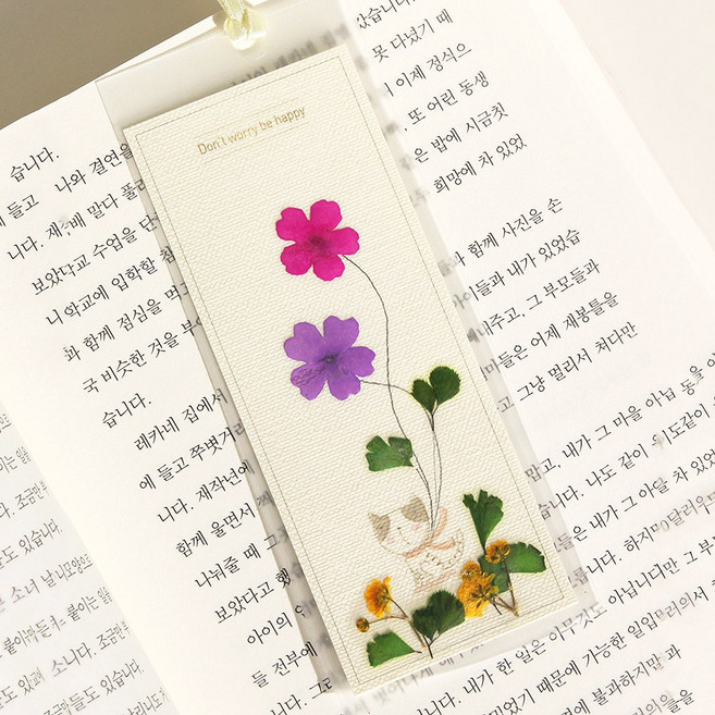 책갈피 만들기 압화 책갈피 꽃책갈피 북마크 캘리그라피 프레스코21 고양이+버베나 디자인, 고양이+버베나디자인