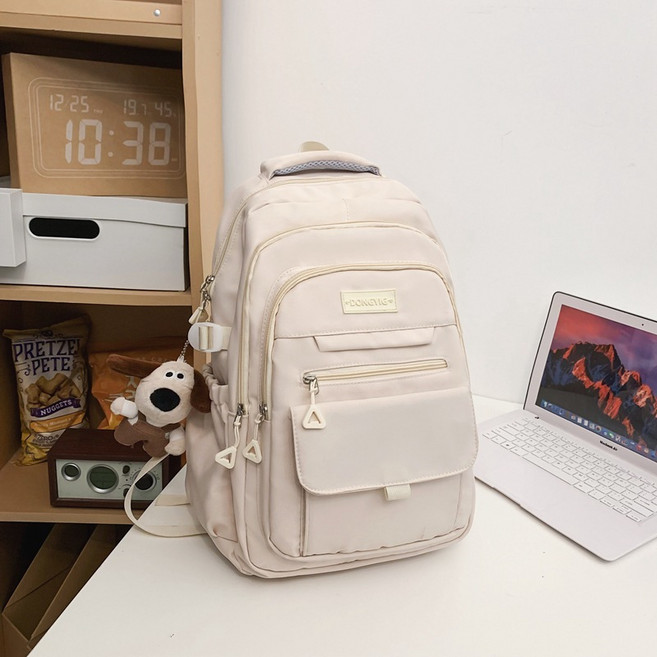 DONGYUE 大容量多夾層學生書包 防潑水後背包 適用16吋筆電 多色可選, 【白色】
