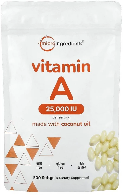Micro Ingredients 비타민A 25000IU 소프트젤 500정, 1개 - 쿠팡