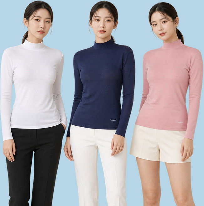 [BFL] (1+1+1) 총 세장!!! 여성 긴팔 반목 티셔츠_실키한 기능성 스트라이프 긴팔 반목 골프 스포츠 이너 티셔츠