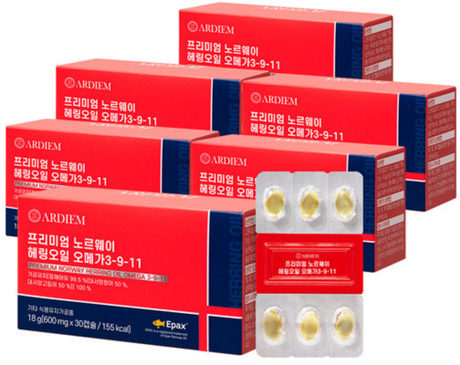 아르디엠 프리미엄 노르웨이 헤링오일 오메가 3-9-11 600mg x 30캡슐 6개, 180회분