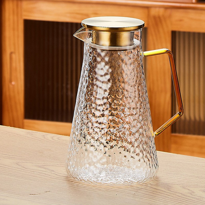 耐熱錘紋玻璃水壺, '錐形雨點壺1850ml 金蓋款 ', 1套, 1850L