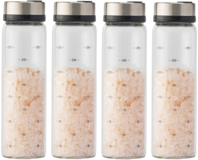 일상쏙 3구 유리 양념통 세트 밀폐 조미료통 양념병 소금통, 300ml, 4개