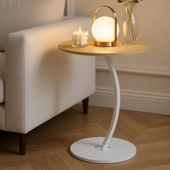 라온프리 거실 쇼파 원형 사이드 테이블, 우드