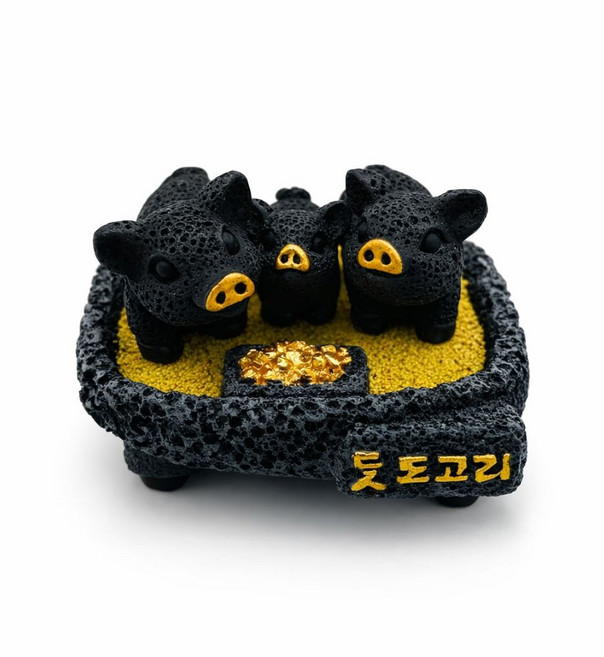 제주 도고리 3마리 흑돼지 장식인형 미니어처 인테리어 감성소품 특산품, 블랙