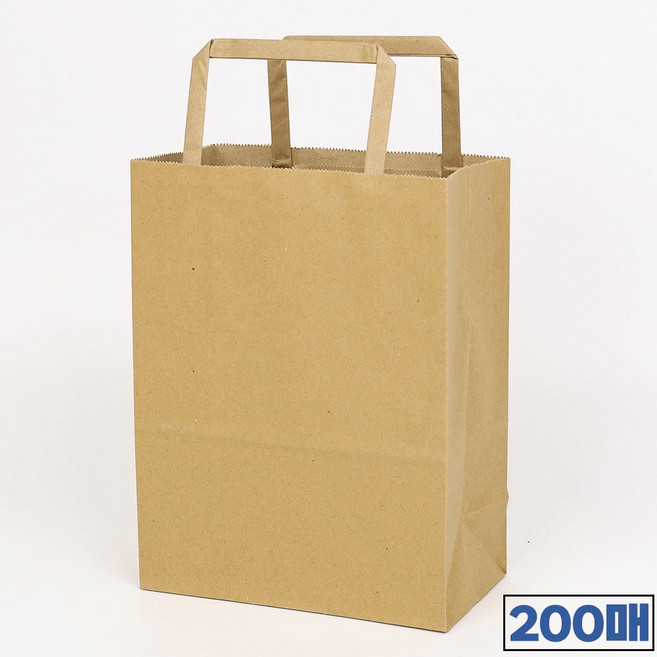 세모쇼핑백 크라프트 무지 쇼핑백 플랫끈 종이쇼핑백 종이백, 200매