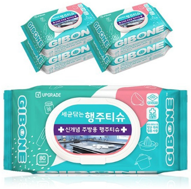 기본에 세균닦는 행주 티슈 캡형, 5개, 80개입