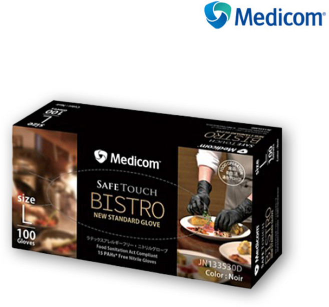 메디컴 비스트로 니트릴장갑 100매 식품용, 1개, 소(S), 블랙