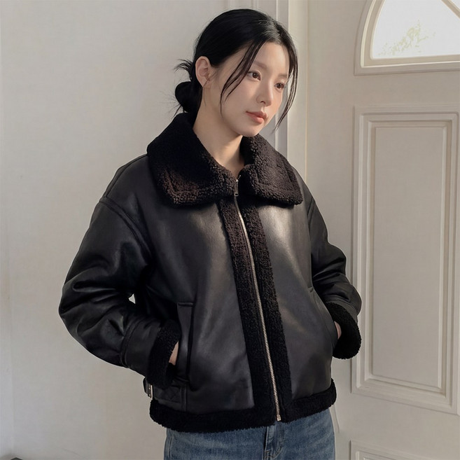 [#made]트렌디 여성 데일리 퍼 레더 무스탕