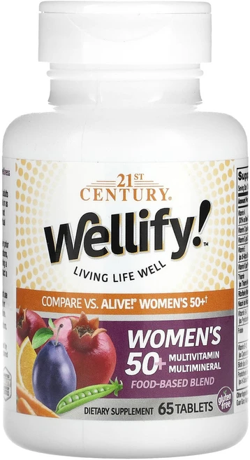 단백질 비타민 철분 마그내슘 칼슘 21st Century Wellify Women's 50+ 종합비타민 종합 미네랄 65정 고루고루섭취해주세요, 21stCenturyWellifyWomens50종합비타, 1개 - 쿠팡