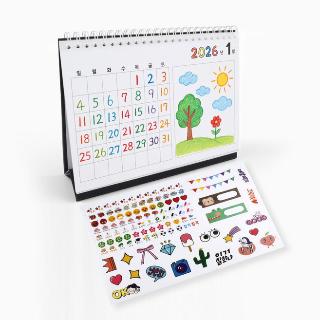 (캐치하이) 2026년 만년 창의 달력 탁상 캘린더 만들기 스티커 세트, 10개, 화이트