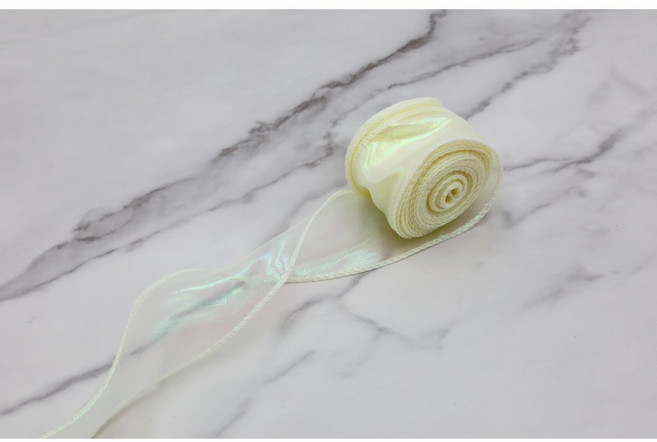 세모쇼핑백 고급 공단리본 청접장 공예 DIY, 오로라펄 오간디리본, 40mm X 9M, 크림