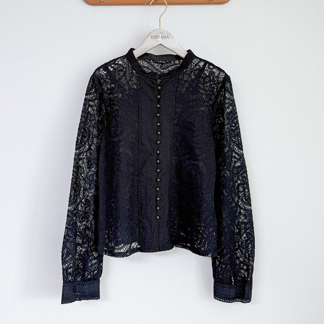 요시아나 [당일발송] 클래식한 오르델 차이나 콩단추 레이스 블라우스 2컬러