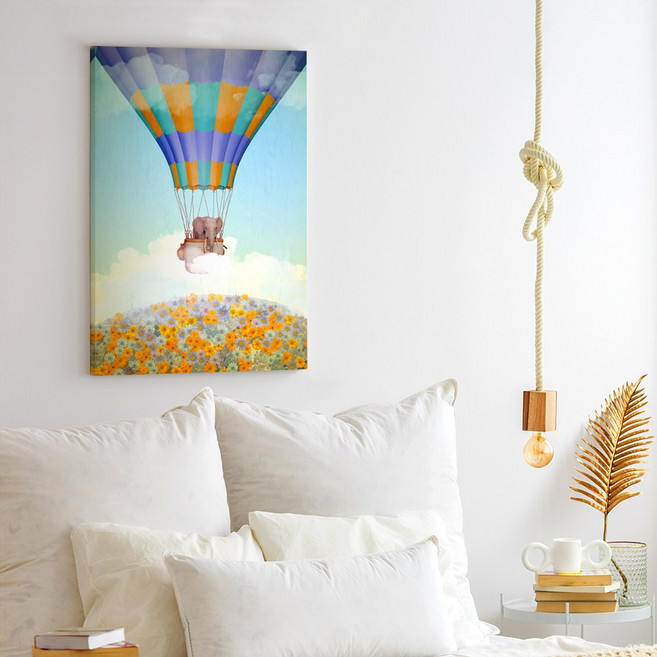 아란아트 금전운 명예운에 좋은 코끼리 그림 캔버스액자 35종, 22. 열기구 코끼리 1