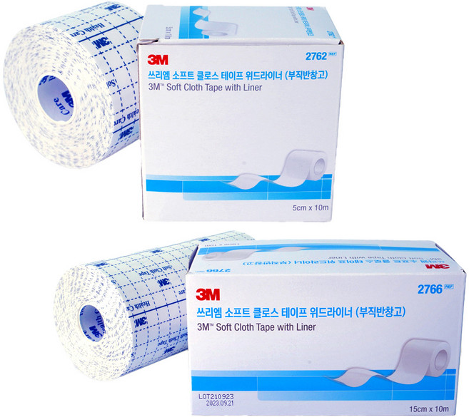 3M 소프트 클로스 테이프 위드라이너 부직반창고 2766(15cmx10m) 픽싱롤 1롤 + 2762(5cmx10m) 픽싱롤 1롤 부드러운 천반창고, 1세트, 2롤