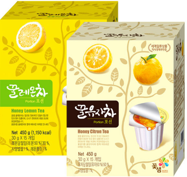 꽃샘 유자차 포션 15T+레몬차 포션 15T, 30g, 15개입x2개, 15개입