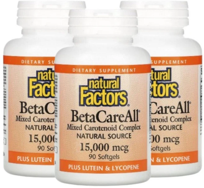 Natural Factors 베타케어올 베타 카로틴 복합 15000mcg BetaCareAll, 3개, 90정 - 쿠팡