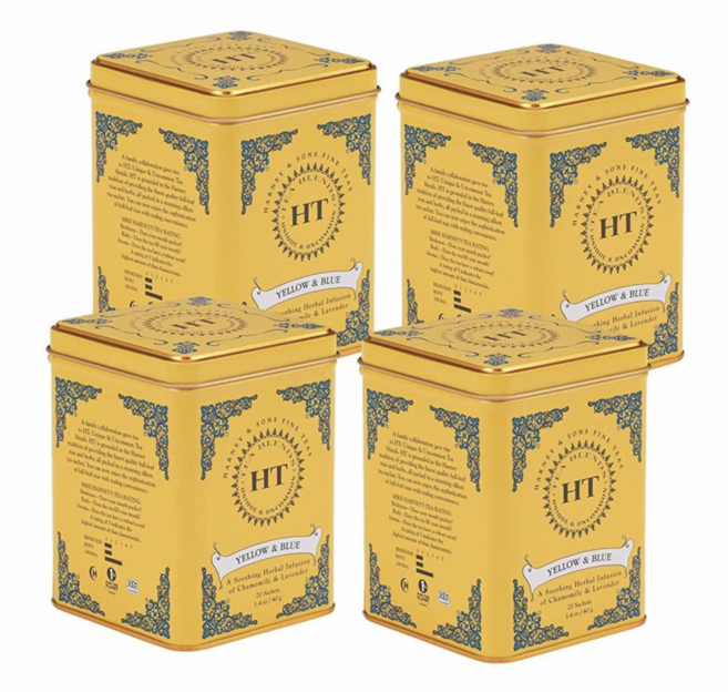 Harney and Sons Yellow Blue 하니앤손스 옐로우 블루 카모마일 라벤더 티백 20개입 4통, 2g, 4개