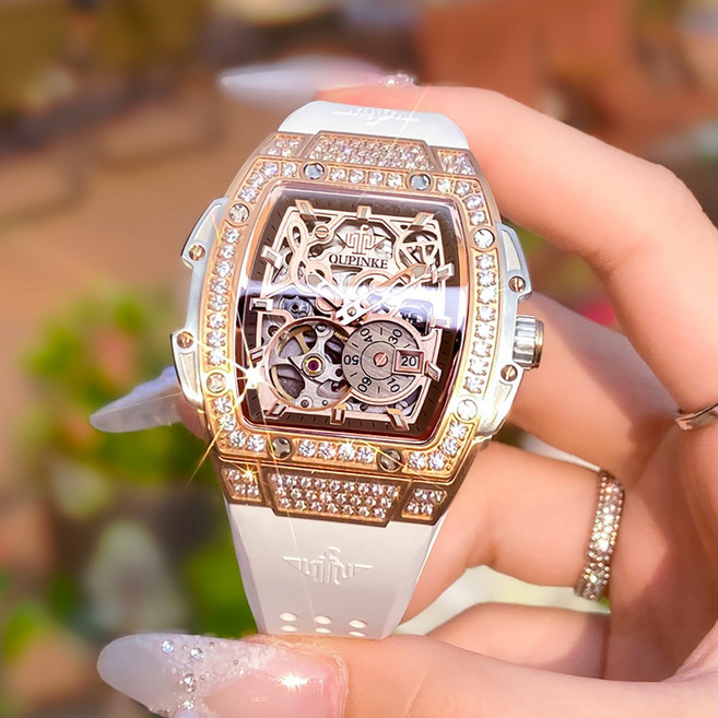 OUPINKE 여성시계 기계식 오토매틱 럭셔리 명품 워터프루프 야광 실리카겔