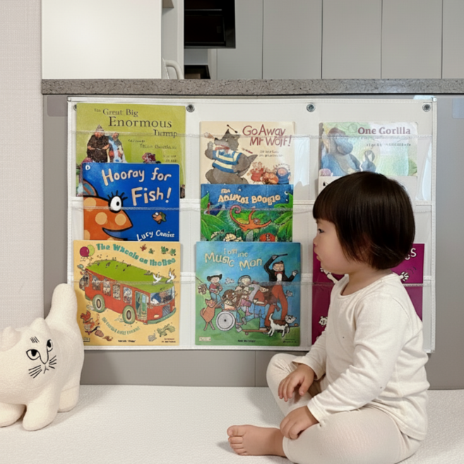 아빠차트 NA9 베이비 베스트 마더구스 도레미곰 비룡소 사각사각 아기 유아 영어그림책 HMH 리더스 전면 책꽂이 책장 노출, 아이보리, 1개