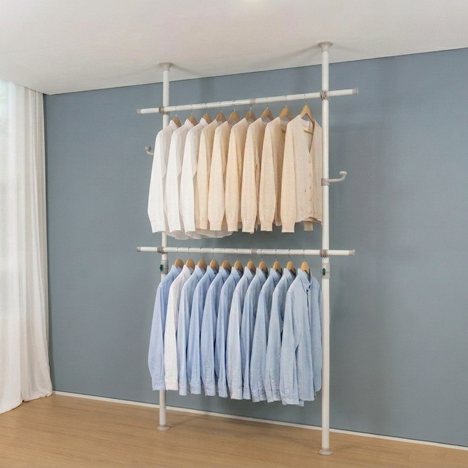 탱크 안넘어지는 튼튼한 철제 행거 프리미엄 슈퍼 2단 45mm 드레스룸 시스템 옷걸이 5년AS 유료출장설치/직접셀프설치 24시간문자상담