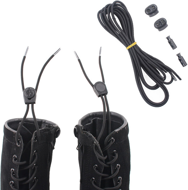 E-편한 고신축 군화끈 조임이 세트 매듭포함 검정 블랙 1초 고무줄 끈 군인 워커 전투화 신발 전술화 태성, 1개