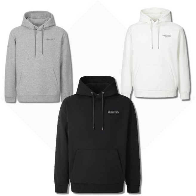 [백화점정품] 디스커버리 후드티 기모 자수 로고 캥거루포켓 겨울 방한 캠핑 등산 야외활동