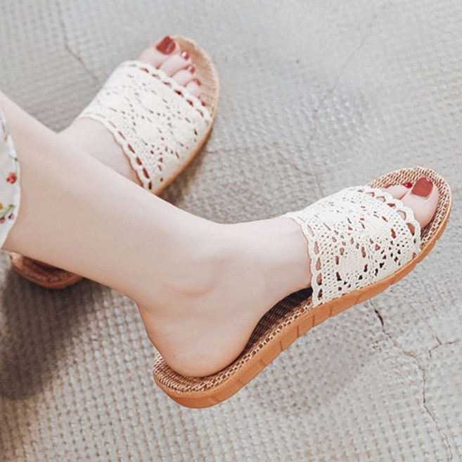여름 린넨슬리퍼 라탄슬리퍼 레이스무늬 여자 가벼운