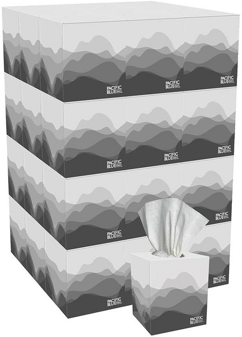 [ 1237514 ] 조지아-파시픽 퍼시픽 블루 베이직 2겹 페이셜 티슈 (47510) 박스당 100장 벌크 케이스당 큐브 박스 36개