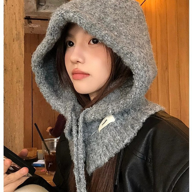 KEMEI 바라클라바 후드 넥워머 오버핏 울 니트 방한 모자 겨울 워머 목도리