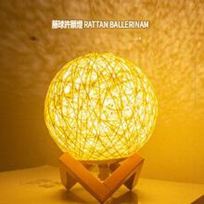 現代簡約藤球床頭燈 溫馨暖光USB插電小夜燈, USB藤球小夜燈 - 溫馨暖光帶塑膠支架 插電款