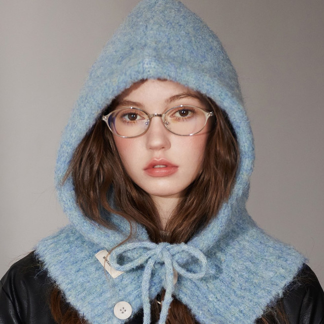 울 부클 바라클라바 후드 넥 워머 남성 여성 니트, 스카이, 1개